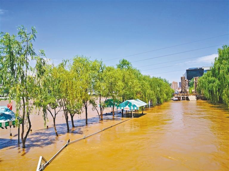 黃河漲水部分茶攤停業銀灘濕地公園封閉棧道